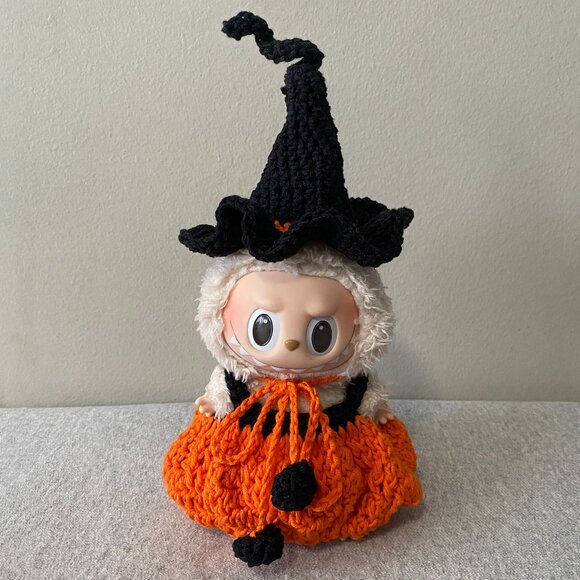 Handmade Other - Handmade Crochet Halloween Orange Black Witch Outfit for Labubu 2-Piece Set